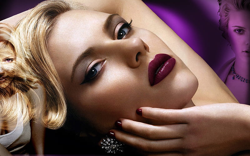 Scarlett Johansson (WDS), scarlett johansson, red lips, actresses, HD wallpaper