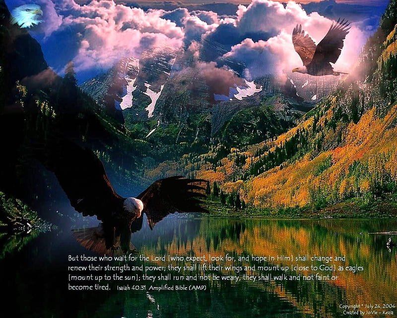 Mountain Eagles, pretty, eagles, lord, bonito, sky, clouds, verse, jesus, mountains, bible, god, scripture, HD wallpaper
