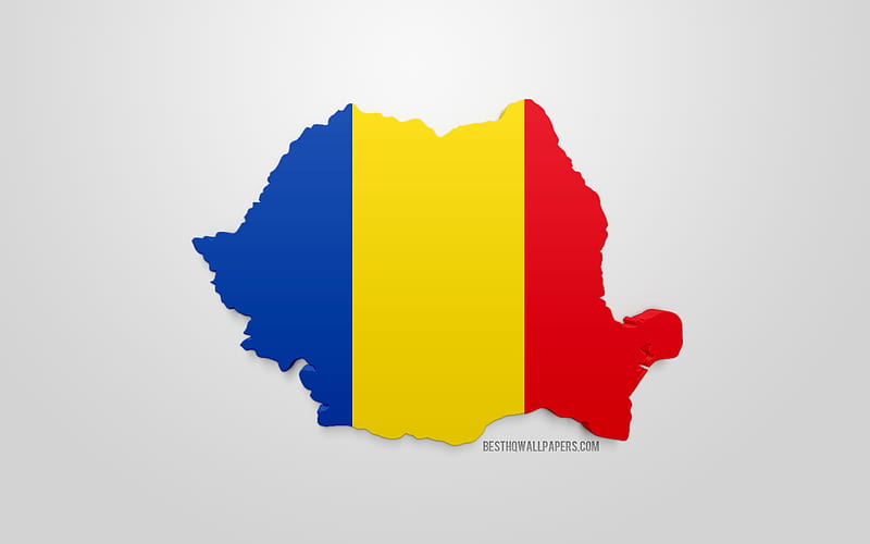 3d flag of Romania, map silhouette of Romania, 3d art, Romania 3d flag, Europe, Romania, geography, Romania 3d silhouette, HD wallpaper