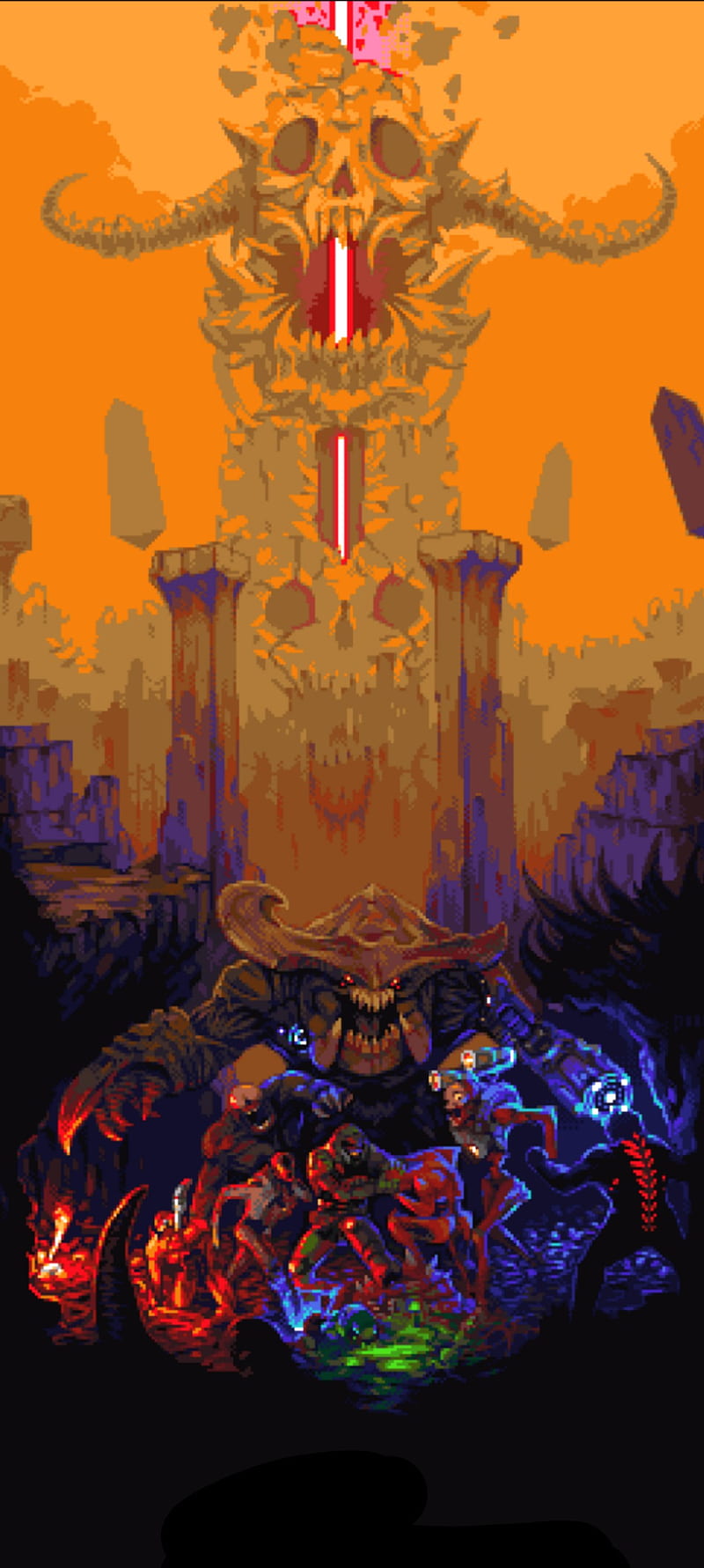 Doom Demons Art, eternal, pixel art, HD phone wallpaper