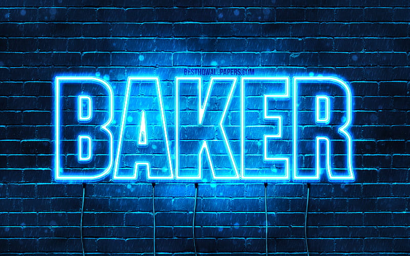 Baker with names, horizontal text, Baker name, blue neon lights, with Baker name, HD wallpaper