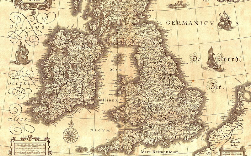 Map of Great Britain and Ireland, maps of the 17th century, 1691, antique maps, United Kingdom, Ireland, map, HD wallpaper