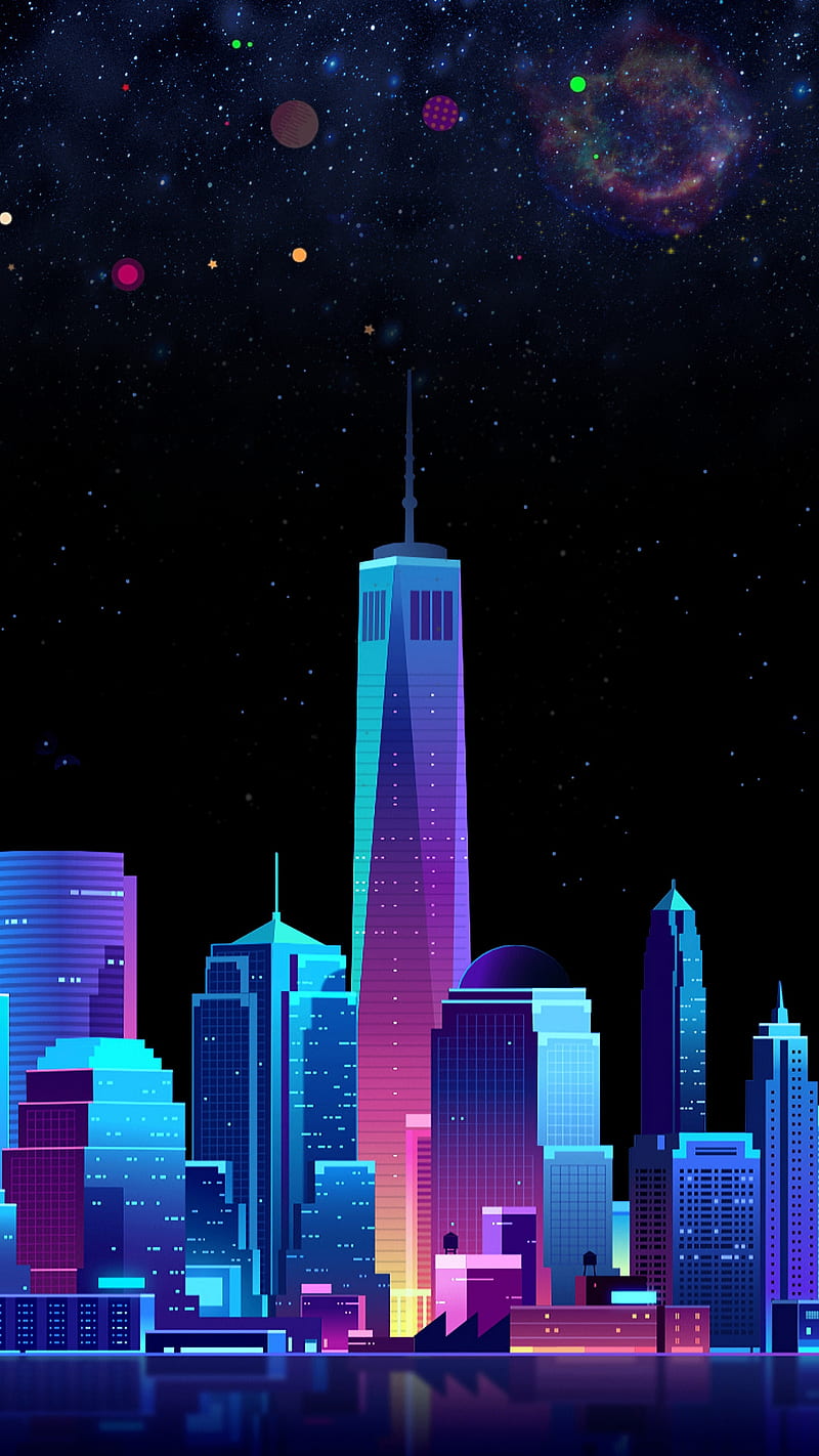 Shades in the city , color, night, skyline, stars, urban, HD phone wallpaper