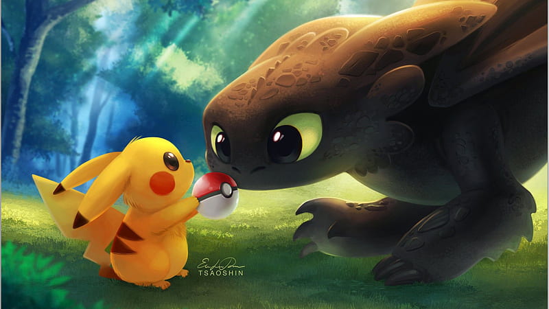 Toothless and Pikachu Pokemon, HD wallpaper