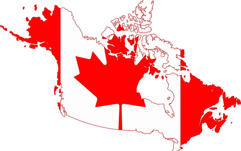 Canada flag, Canada map silhouette, Canadian flag, map, Canada, HD wallpaper
