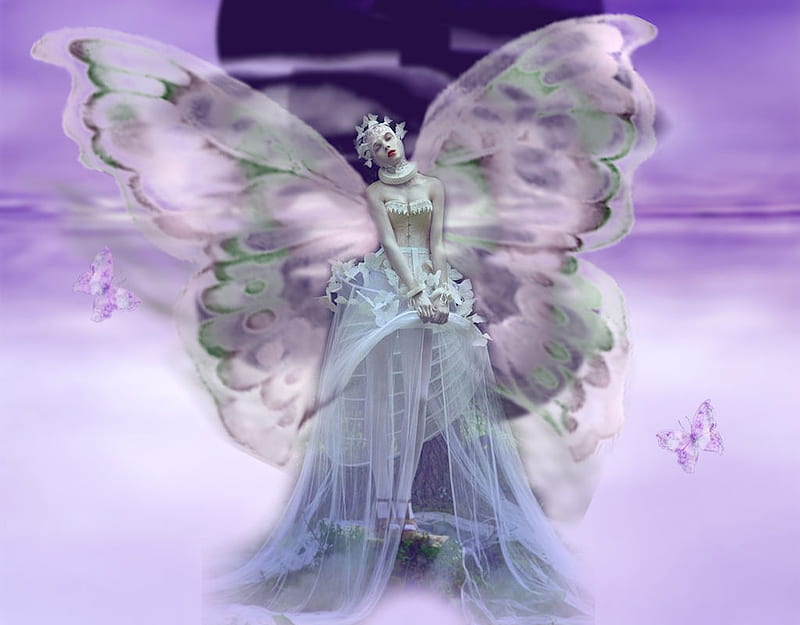 Ethereal Purple Fairy, pretty, stunning, lovely, JW, Behance, breathtaking, butterflies, women are special, bonito, lips nails eyes hair art, etheral women, fantasy, fairy, female trendsetters, gorgeous, HD wallpaper