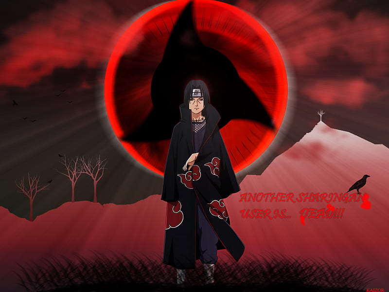 Itachi, red, cloud, death, naruto, saskue, black, blade, red and black, HD wallpaper