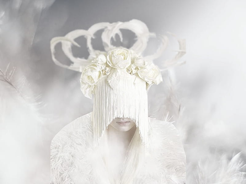 Surreal White, etheral women, flower crown wreath, women are special, womens wardrobe, female trendsetters, album, the WOW factor, The Wind Is, grandma gingerbread, surreal creative art, HD wallpaper