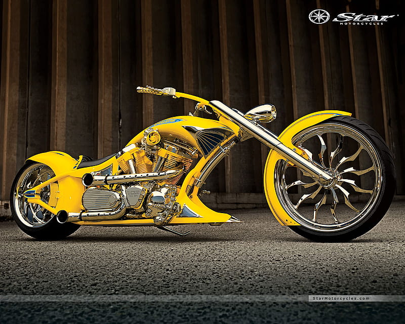 Chopper Yellow, yellow, custom, bike, chopper, HD wallpaper