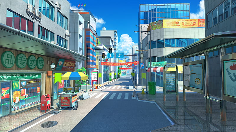 anime city, street, vendor, shops, Anime, HD wallpaper