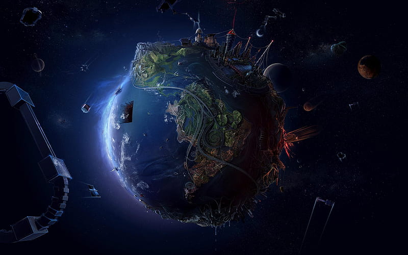 globe, creative, planet, 3d land, space, HD wallpaper