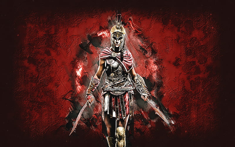 Kassandra, Eagle Bearer, Assassins Creed, red stone background, creative art, Assassins Creed characters, HD wallpaper