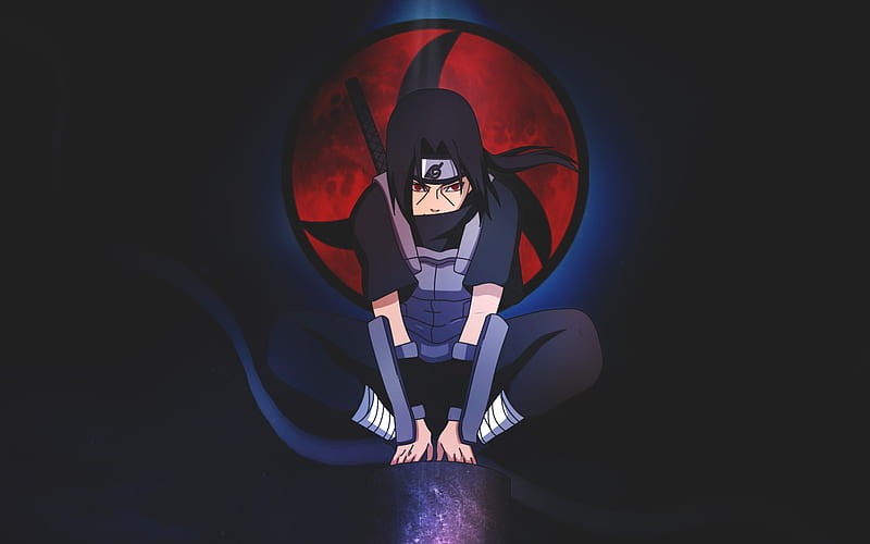 Download wallpapers Sasuke Uchiha, neon lights, manga, artwork