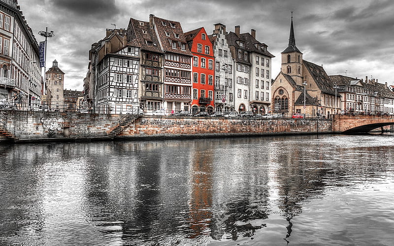 Strasbourg, river Il, evening, river, France, old houses, HD wallpaper