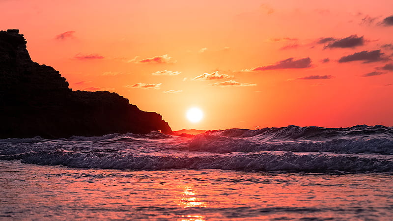 Waves Ocean Sunset , waves, ocean, sunset, nature, evening, HD wallpaper