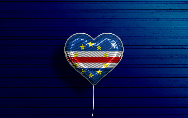 I Love Cabo Verde realistic balloons, blue wooden background, African countries, Cabo Verde flag heart, favorite countries, flag of Cabo Verde, balloon with flag, Cabo Verde flag, Cabo Verde, Love Cabo Verde, HD wallpaper