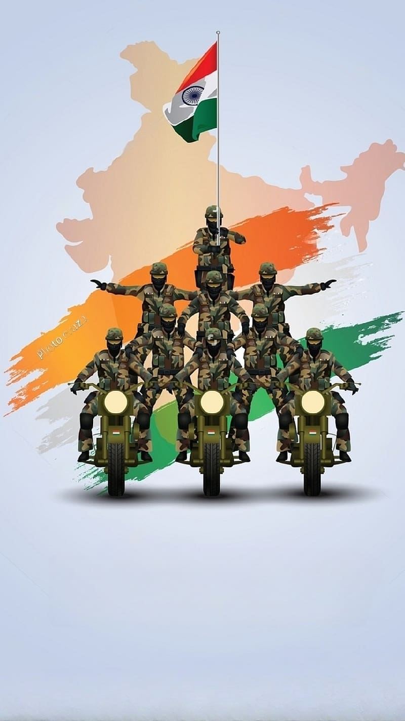 Indian Army Ke, Army Bike Stunt Animated, military, HD phone wallpaper