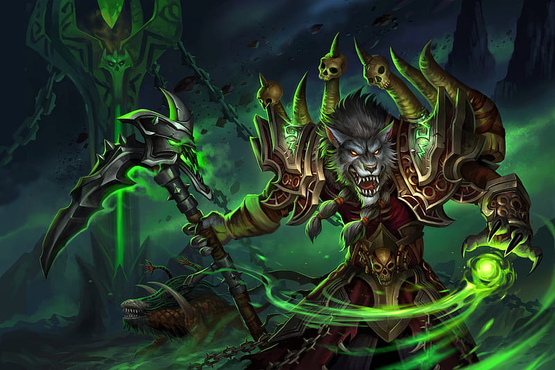 World of Warcraft Worgen Warlock, world-of-warcraft, games, artist, HD wallpaper