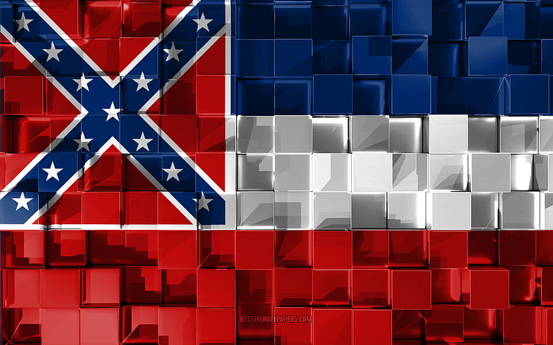 Flag of Mississippi, 3d flag, US state, 3d cubes texture, Flags of American states, 3d art, Mississippi, USA, 3d texture, Mississippi flag, HD wallpaper