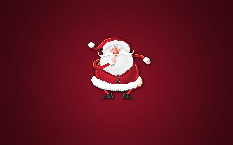 Santa Claus, Happy New Year, minimal, red background, Cartoon Santa Claus, HD wallpaper