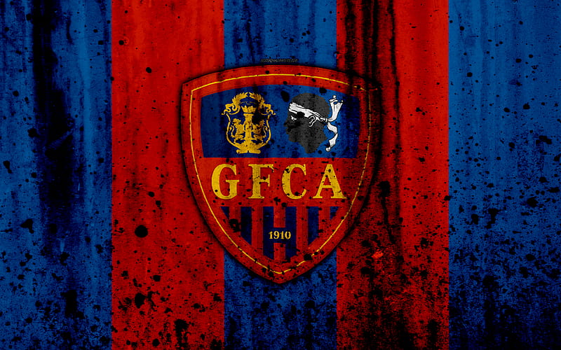 FC Gazelec Ajaccio logo, Ligue 2, stone texture, ASNL, France, Gazelec Ajaccio, grunge, soccer, football club, Liga 2, Gazelec Ajaccio FC, HD wallpaper