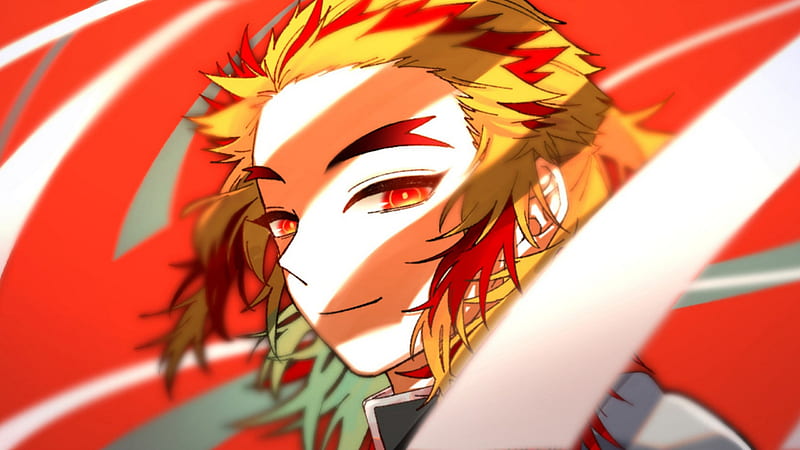 Demon Slayer Kyojuro Rengoku With Yellow Hair With Background Of Red And White Abstract Anime Hd Wallpaper Peakpx