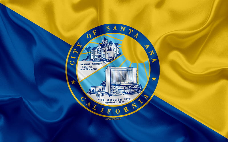 Flag of Santa Ana silk texture, American city, blue yellow silk flag, Santa Ana flag, California, USA, art, United States of America, Santa Ana, HD wallpaper