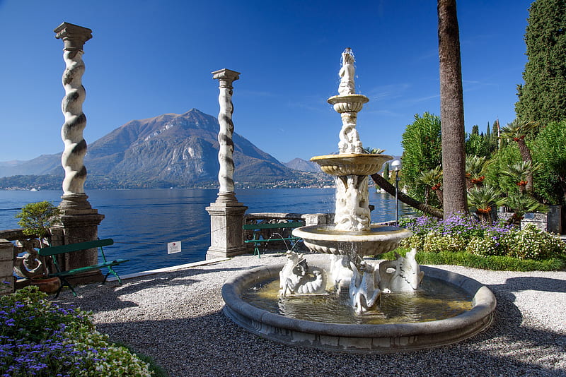 Man Made, Fountain, Italy, Lake Como, Mountain, Varenna, HD wallpaper