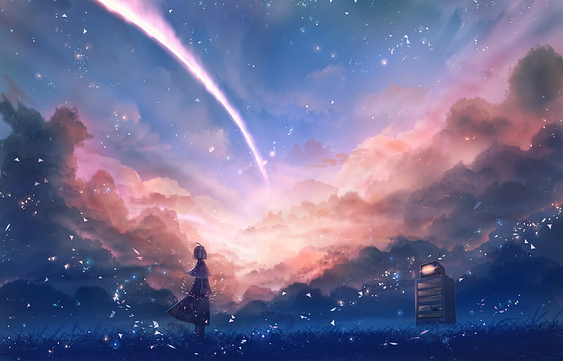 Anime, Girl, Shooting Star, Cloud, HD wallpaper | Peakpx