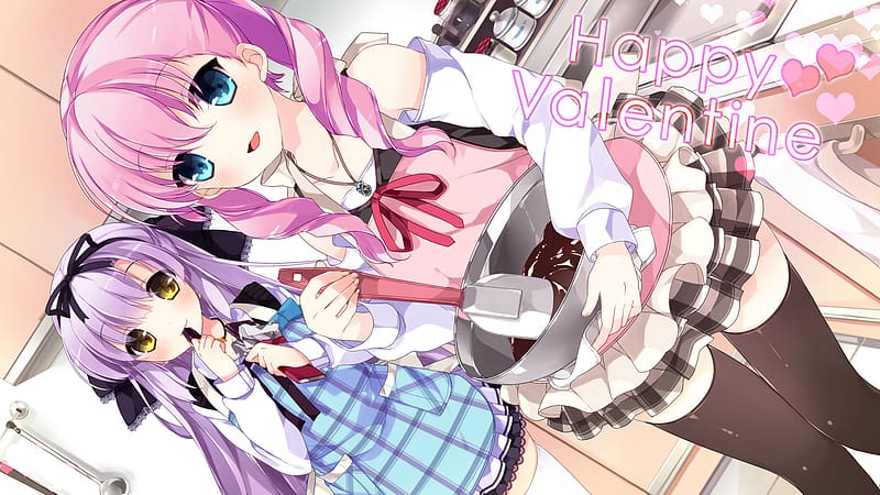 Valentine's Day, Anime, Chocolate, Love, Heart, Kitchen, Skirt, Yellow  Eyes, HD wallpaper | Peakpx