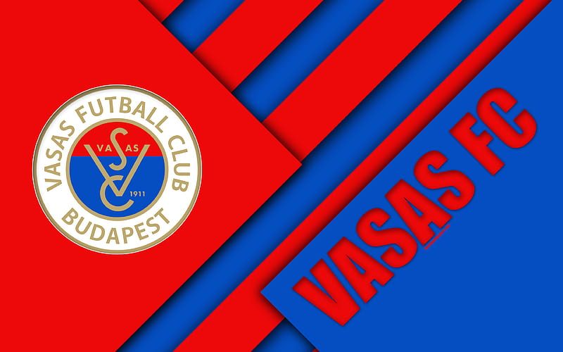 Vasas FC, logo, material design red blue abstraction, Hungarian football club, emblem, Budapest, Hungary, OTP Bank Liga, football, Nemzeti Bajnoksag, HD wallpaper