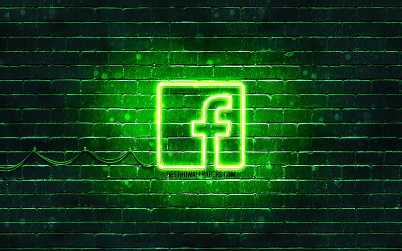 Facebook green logo green brickwall, Facebook logo, social networks, Facebook neon logo, Facebook, HD wallpaper