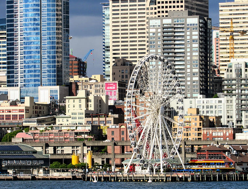 Seattle Ferris wheel, attraction, city, ferris wheel, washington, HD wallpaper