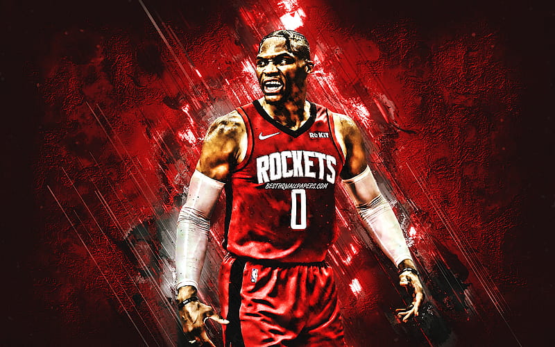 Russell Westbrook, Houston Rockets, american basketball player, NBA, red stone background, basketball, National Basketball Association, HD wallpaper