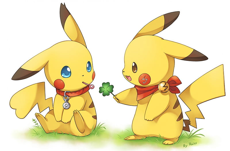 Here! This is for you!, Cute, Pokemon, Heart, Clover, Pikachu, HD wallpaper