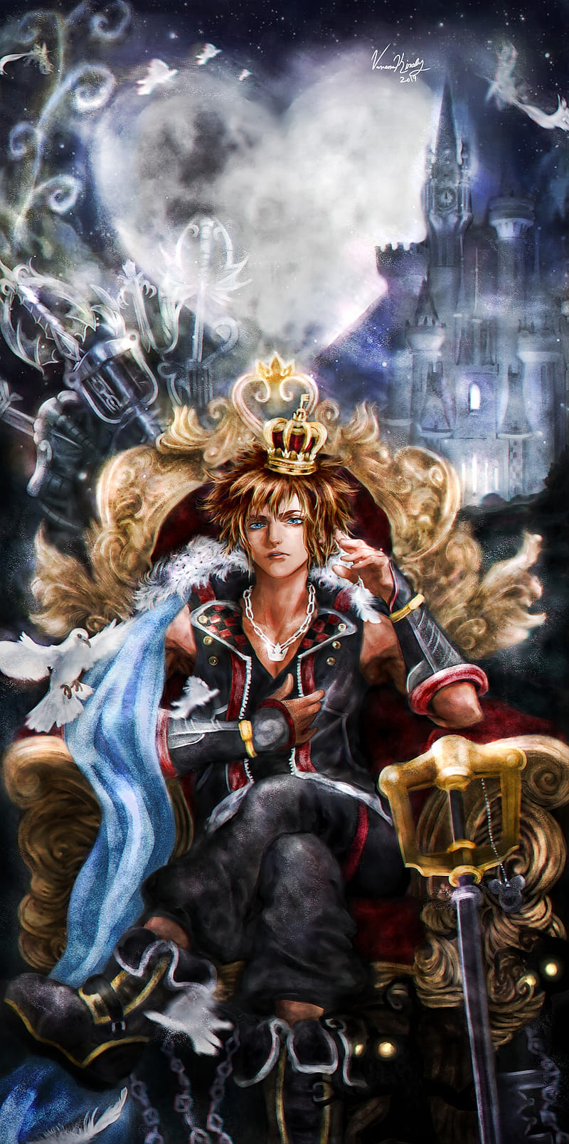 Anime boy, throne, crown, cape, books, Anime, HD phone wallpaper