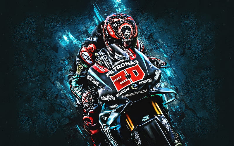 Fabio Quartararo, Yamaha YZR-M1, MotoGP, Petronas Yamaha SRT, French motorcycle rider, motorcycle racing, blue stone background, HD wallpaper