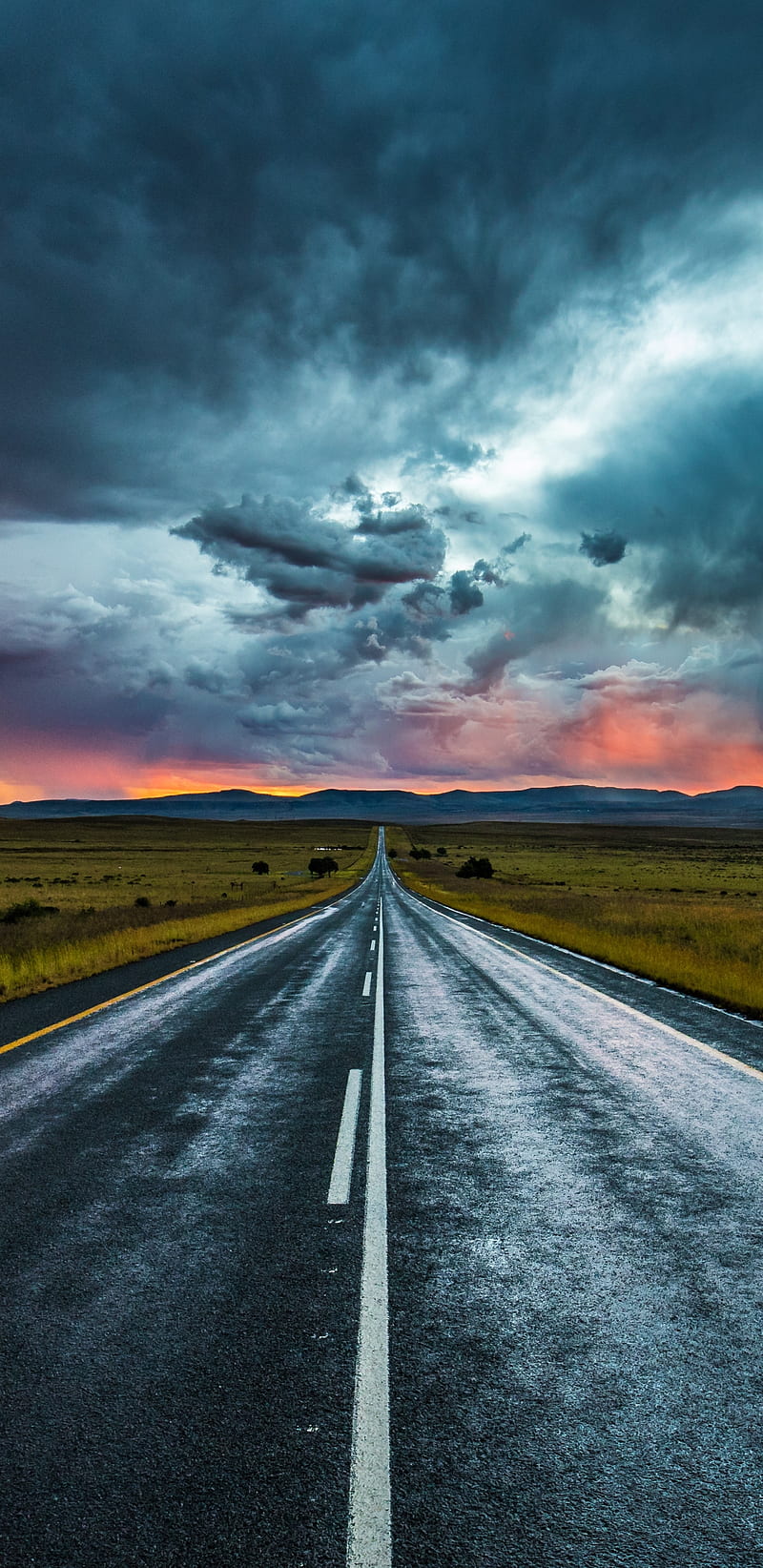Road, cloudy, landscape, nature, route, straight, HD phone wallpaper