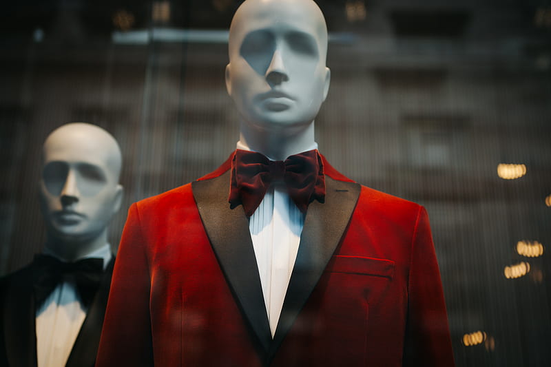 mannequin wearing red notched lapel suit jacket, HD wallpaper