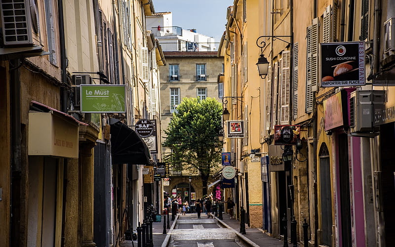 Street in Provence, France, France, Provence, houses, street, tree, HD ...