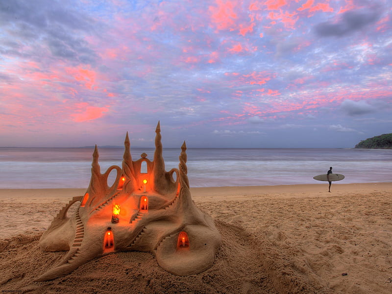 Castle in the sand, beach, romantic, ocean, nature, castle, sands, sea, HD wallpaper