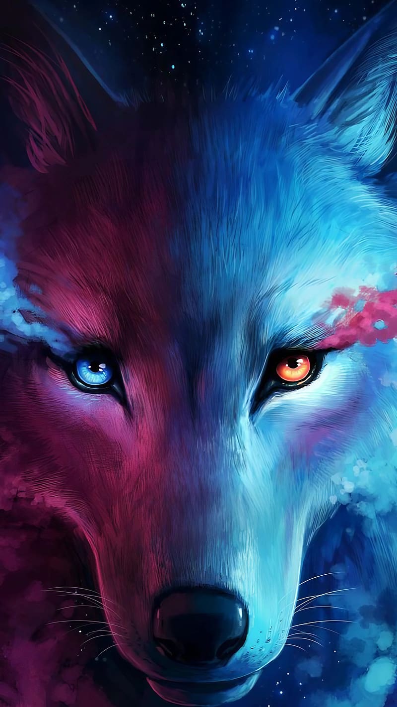 Iphone Stylish, Galaxy Wolf Painting Art, painting art, animal, art work, galaxy wolf, HD phone wallpaper