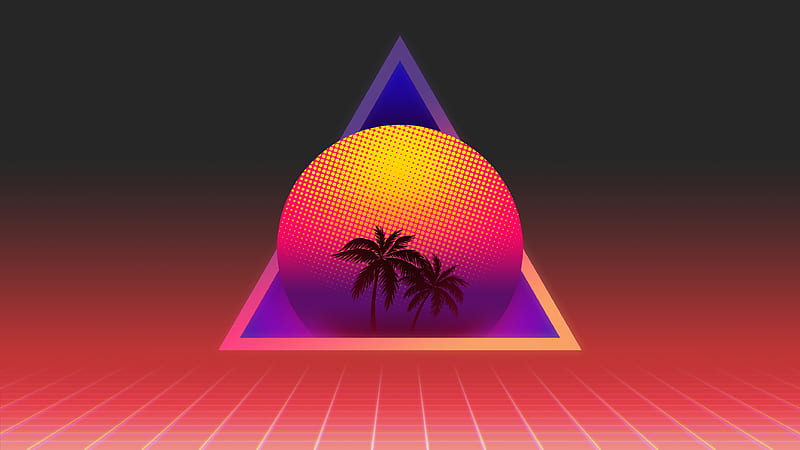 Colorful Synthwave Outrun Trees Moon Palm Trees Vaporwave, HD wallpaper