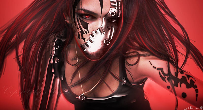 Red Warrior Face Damaged From War, artwork, digital-art, artist, artwork, HD wallpaper
