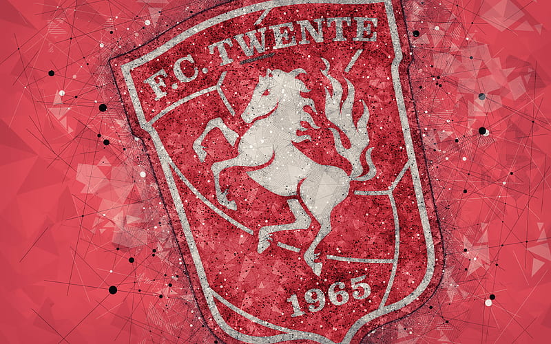 FC Twente logo, geometric art, Dutch football club, red background, Eredivisie, Enschede, Netherlands, creative art, football, HD wallpaper
