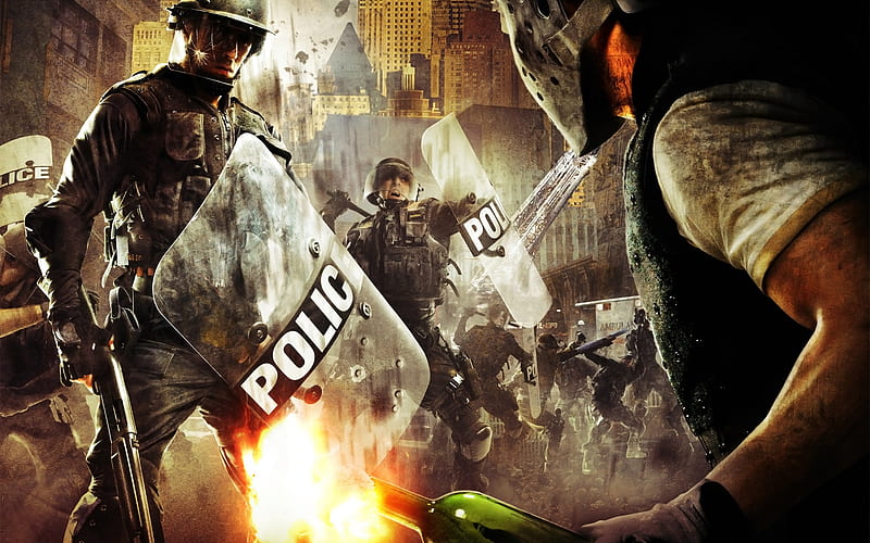 Urban Chaos, shooting, fighting, soldier, game, urban chaos- riot response, adventure, fire, police, HD wallpaper