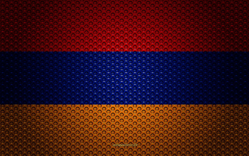 Flag of Armenia creative art, metal mesh texture, Armenia flag, national symbol, Armenia, Europe, flags of European countries, HD wallpaper