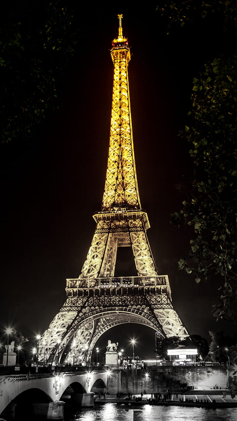 Golden Paris, eiffel tower, lights, night, HD phone wallpaper