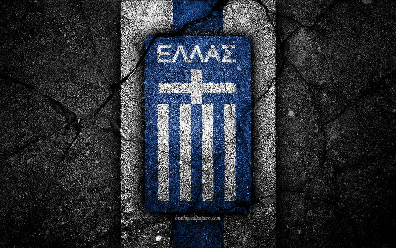 Greek football team emblem, UEFA, Europe, football, asphalt texture, soccer, Greece, European national football teams, Greece national football team, HD wallpaper