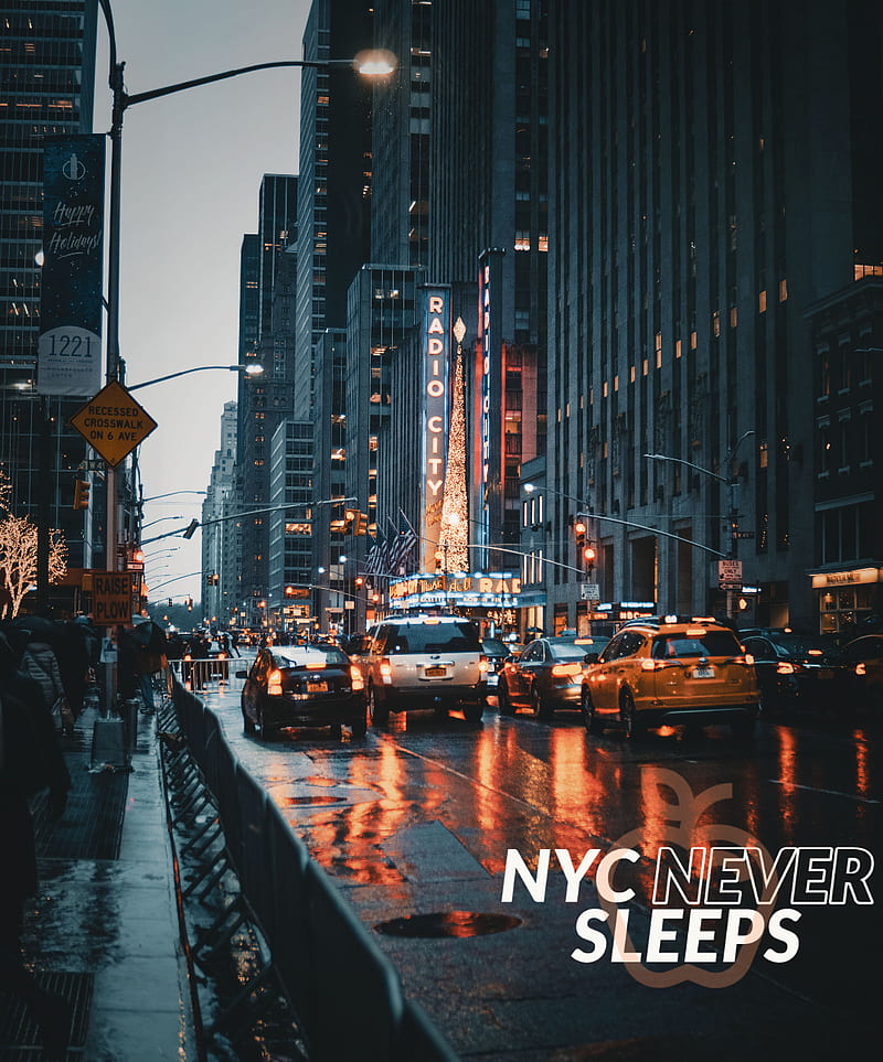 NYC never sleeps, building, buildings, city, new york, newyork, taxi, HD phone wallpaper